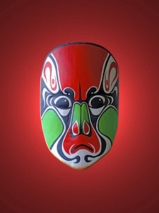 戏曲面具中国戏曲与红色孤立背景的面具照片