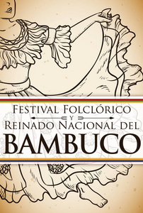 Bambuco 的女舞者在手绘为哥伦比亚的民俗节日，矢量图