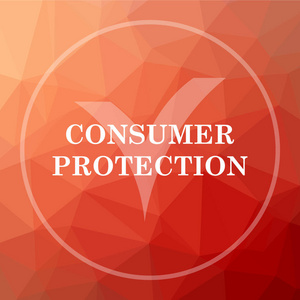 消费者保护图标。消费者保护网站按钮红色低聚背景