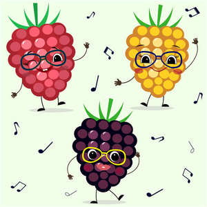 三个树莓笑脸卡通掌权照片