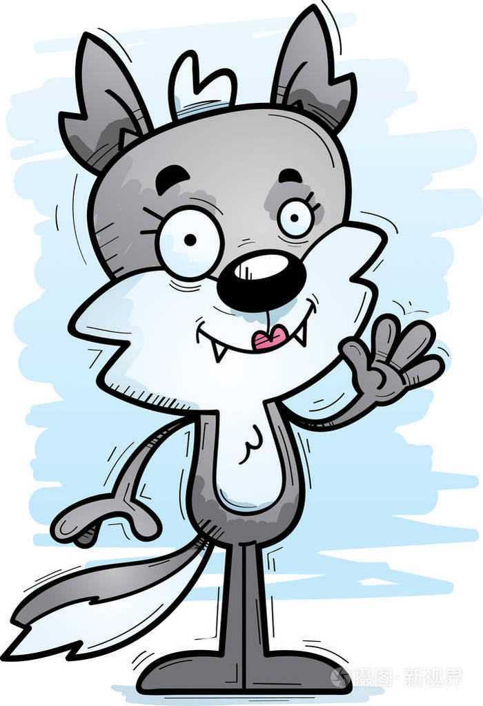 一只雌狼挥舞的卡通插图