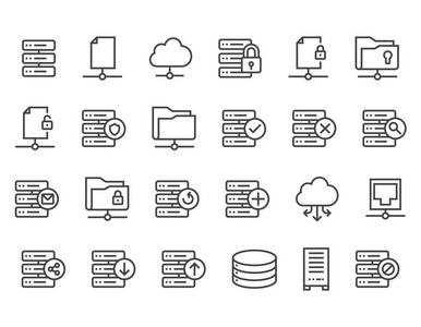 服务器图标集云数据库可编辑描边。48x48 像素完美