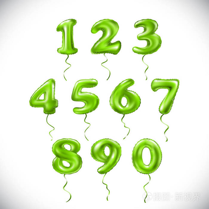矢量绿色数字1234567890金属气球党的装饰金色气球节日快乐生日嘉年华