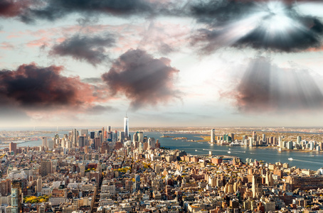 曼哈顿天际线的鸟瞰图