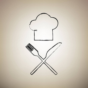 厨师有刀叉标志。向量。画笔绘制黑色图标 a