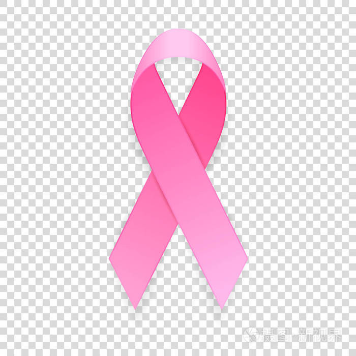 现实的粉红丝带图标特写上透明背景,乳腺癌癌症认识符号孤立.