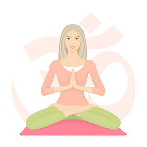 瑜伽, 体育和健身.矢量图冥想的图标.人类在莲花姿势打坐冥想的图标.