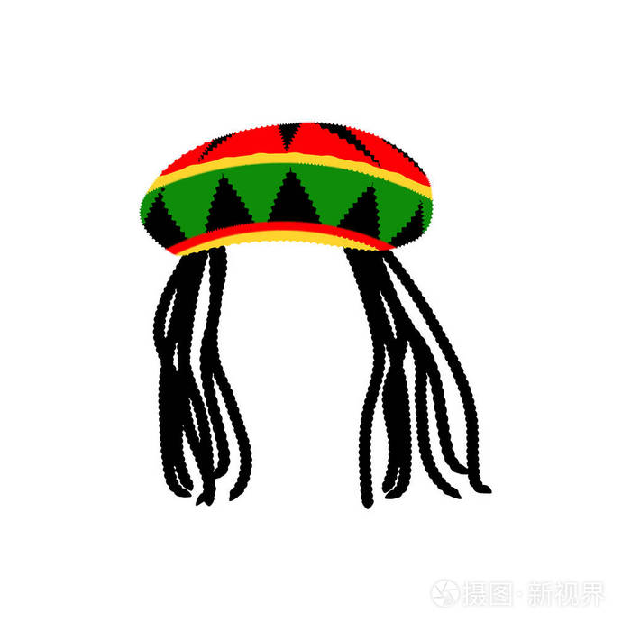 牙买加拉斯塔帽子与辫子 雷鬼风格的头像 在白色背景下被隔离 向量插画 正版商用图片0ruotn 摄图新视界