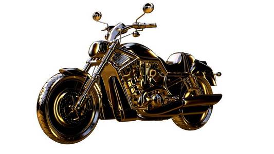 更快的按钮金色的摩托车在 3d 渲染上白色黑色孤立照片