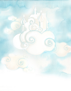 与蓝蓝的天空和城堡的童话插图