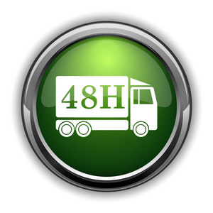 48h 送货车图标。48h 交付卡车网站按钮白色背景