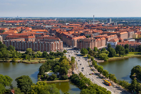 哥本哈根市的鸟瞰图。克里斯蒂安区与生活块