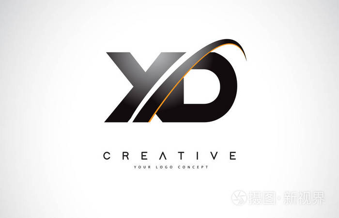 现代黄色旋风曲线矢量图的 xd x d 旋风字母标志设计