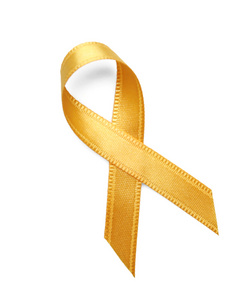 白色衬底上的黄丝带照片