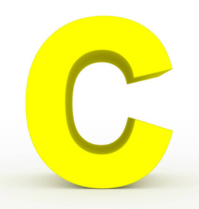 时字体在白色3d 渲染时, 字母 c 3d 干净的黄色隔离摄影图