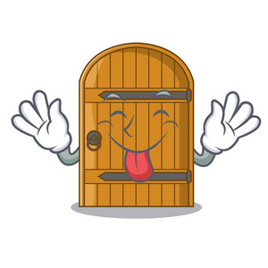 吉祥木舌头出古董木门吉祥物卡通矢量插画照片