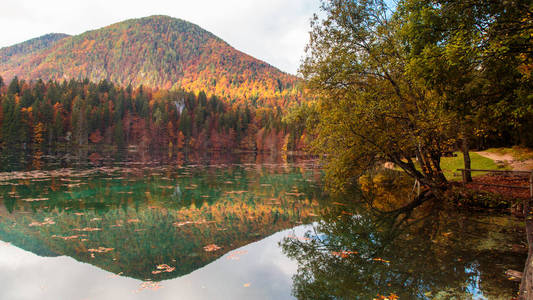 在一个多彩的秋天在湖日出