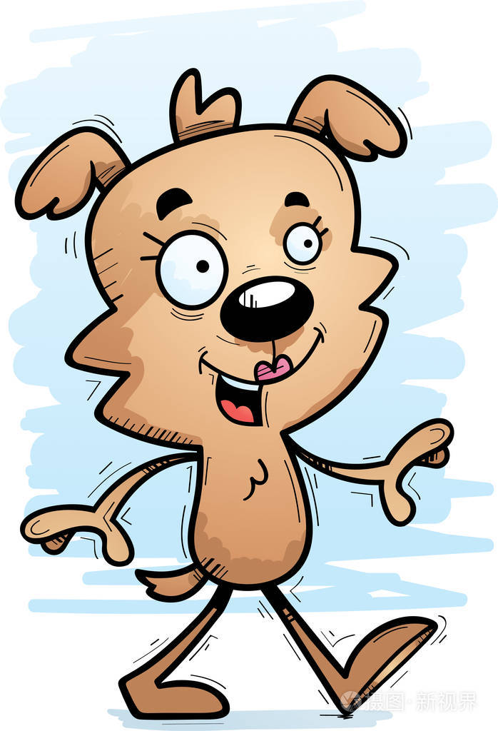 一只女狗走路的卡通插图