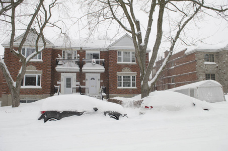 蒙特利尔住宅区的雪天