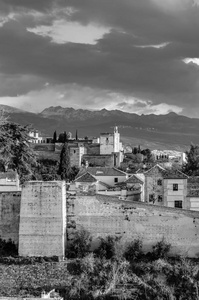 城市景观, 格拉纳达城景, 安大路西亚, 西班牙南部, 黑白图像