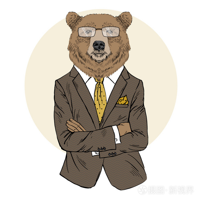 棕色的熊在办公室西装打扮