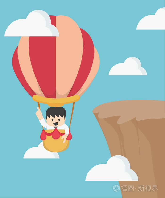 商人在热空气气球飞