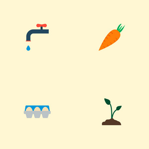 一套农业图标平面式符号与母猪, 胡萝卜, 容器和其他图标为您的 web 移动应用程序徽标设计