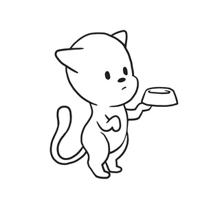 可爱的小猫乞求食物与碗单色风格