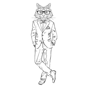 西装宠物在复古西装猫绅士照片