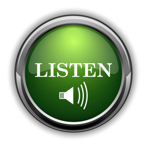 听图标.在白色背景下收听网站按钮照片