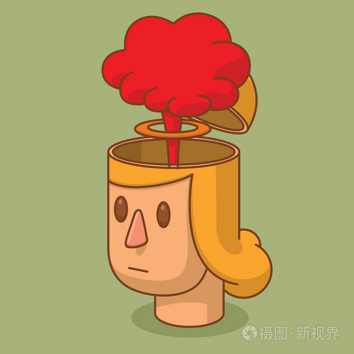 带着核爆炸云的女人脑袋打开