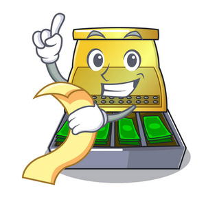 带菜单收银机, 液晶显示卡通矢量插图照片