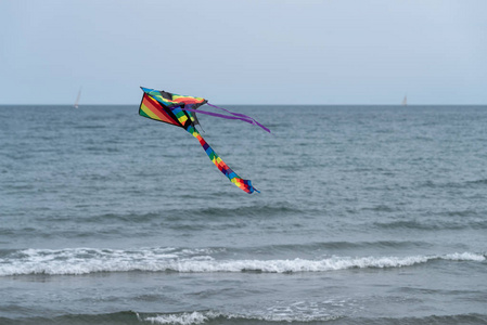 风筝在海的背景下飞翔在天空中