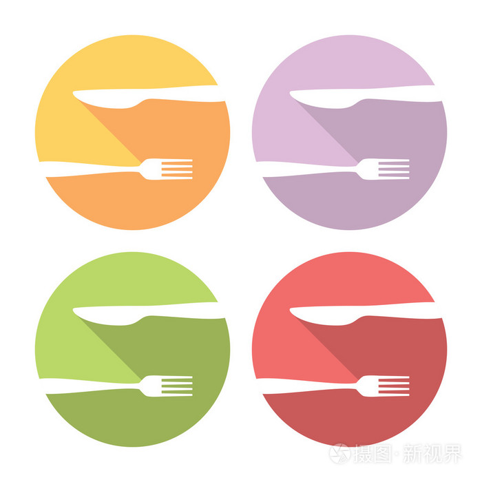 叉子和刀标志平面图标集