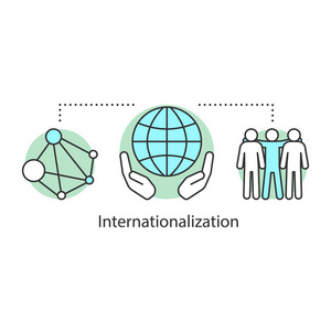 国际化概念图标.社会化理念细线插图.全球化.国际关系.网络.