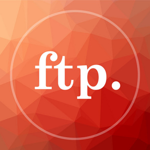 Ftp。图标。Ftp。红色低聚背景下的网站按钮