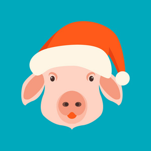 猪在圣诞老人的盖帽向量例证平