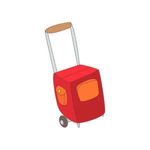 红色旅游的手提箱图标，卡通风格