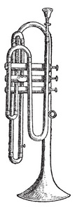 Flugelhorn, 老式雕刻插图。词汇与事物辞典Larive 和弗勒勒1895