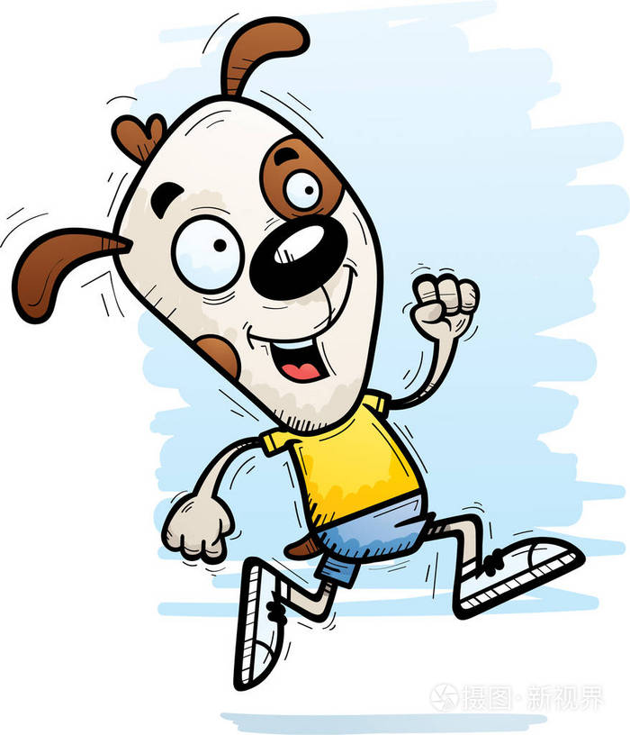 一只狗跑的卡通插图