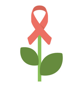 癌症支持图标描绘通过叶状植物有丝带