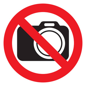 没有摄像头允许签名。红色禁止没有照相机标志。没有拍照, 没有照片标志