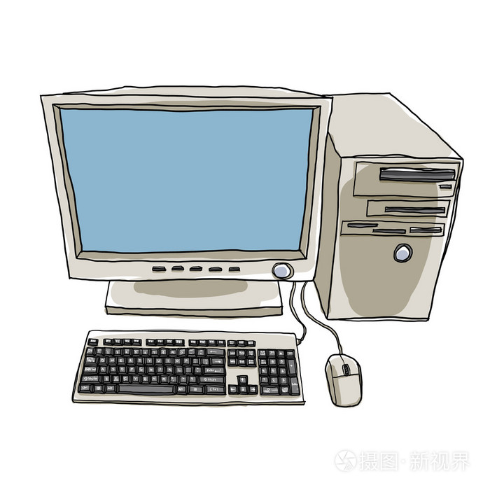 台式计算机手绘制的艺术绘画可爱的插图照片-正版商用