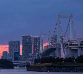 夕阳下的东京城市夜景