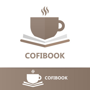 矢量书和一杯咖啡商标概念图片