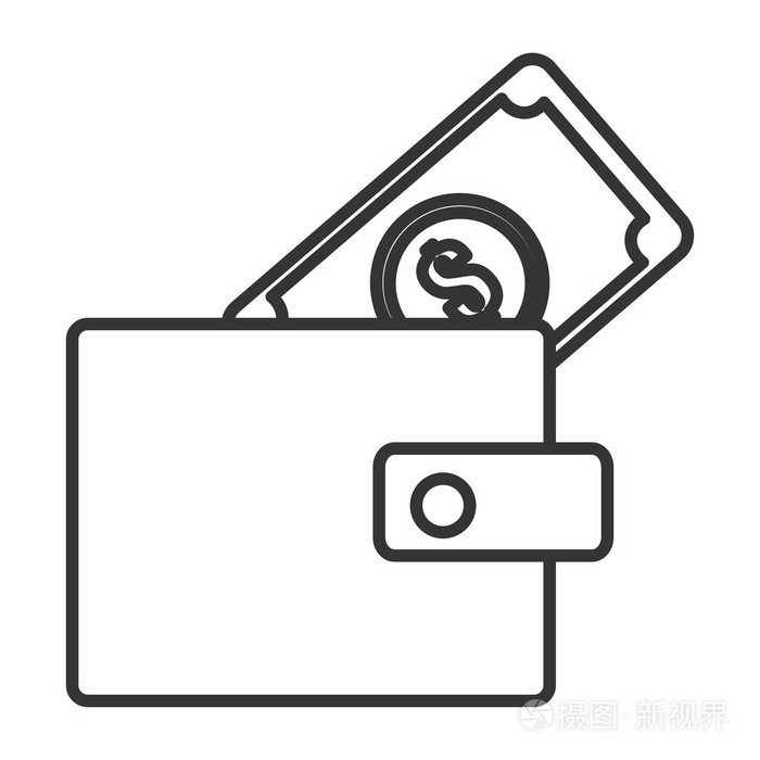 黑白钱包和货币矢量图形插画-正版商用图片0rwdqs-摄图新视界