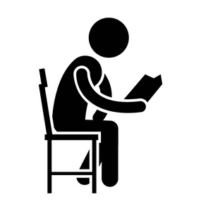 坐在椅子上的学生拿着书示意阅读课图标照片