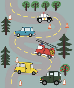 卡通汽车在路上图片