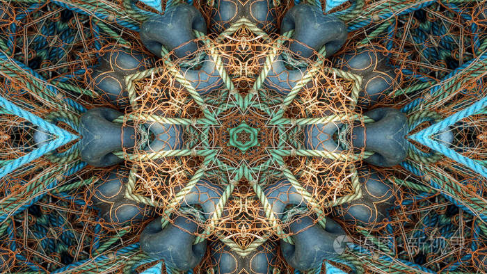 抽象渔网与钓线概念对称图案观赏装饰万花筒运动几何圈和星形