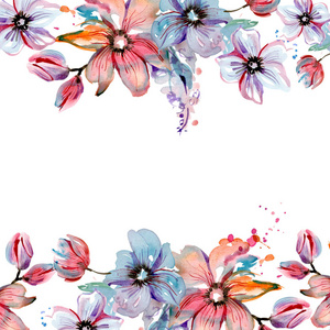 水彩花框。手绘花卉背景。邀请。结婚卡。生日贺卡